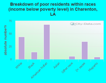 Breakdown of poor residents within races (income below poverty level) in Charenton, LA