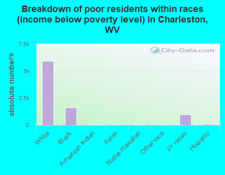 Breakdown of poor residents within races (income below poverty level) in Charleston, WV
