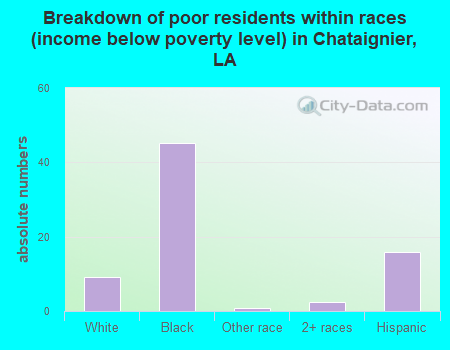 Breakdown of poor residents within races (income below poverty level) in Chataignier, LA