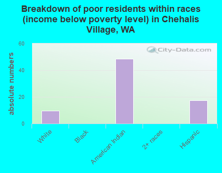 Breakdown of poor residents within races (income below poverty level) in Chehalis Village, WA