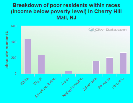 Breakdown of poor residents within races (income below poverty level) in Cherry Hill Mall, NJ