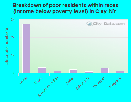 Breakdown of poor residents within races (income below poverty level) in Clay, NY