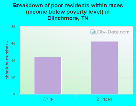 Breakdown of poor residents within races (income below poverty level) in Clinchmore, TN