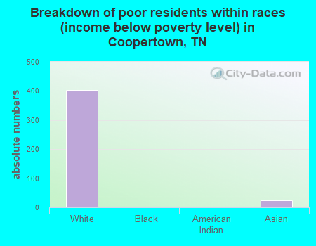 Breakdown of poor residents within races (income below poverty level) in Coopertown, TN