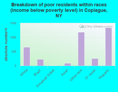 Breakdown of poor residents within races (income below poverty level) in Copiague, NY