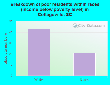 Breakdown of poor residents within races (income below poverty level) in Cottageville, SC