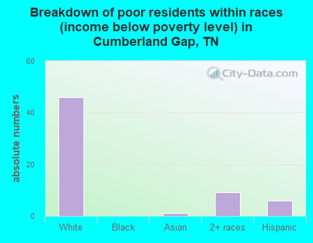 Breakdown of poor residents within races (income below poverty level) in Cumberland Gap, TN