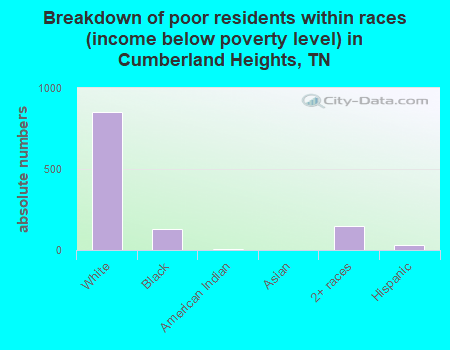 Breakdown of poor residents within races (income below poverty level) in Cumberland Heights, TN