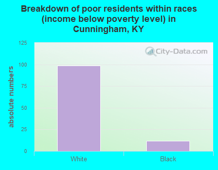 Breakdown of poor residents within races (income below poverty level) in Cunningham, KY