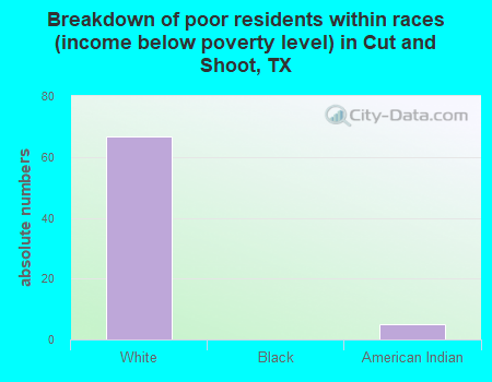 Breakdown of poor residents within races (income below poverty level) in Cut and Shoot, TX