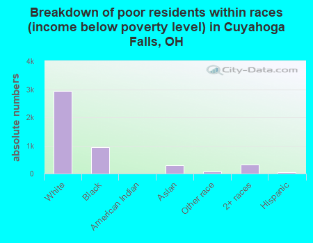 Breakdown of poor residents within races (income below poverty level) in Cuyahoga Falls, OH