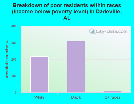 Breakdown of poor residents within races (income below poverty level) in Dadeville, AL