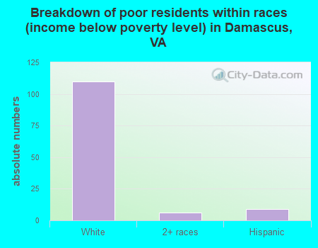 Breakdown of poor residents within races (income below poverty level) in Damascus, VA