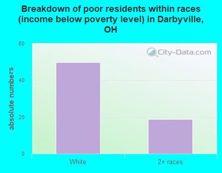 Breakdown of poor residents within races (income below poverty level) in Darbyville, OH