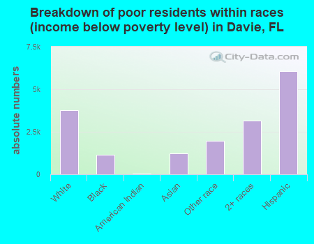 Breakdown of poor residents within races (income below poverty level) in Davie, FL