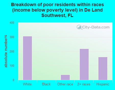 Breakdown of poor residents within races (income below poverty level) in De Land Southwest, FL