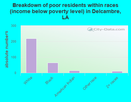 Breakdown of poor residents within races (income below poverty level) in Delcambre, LA