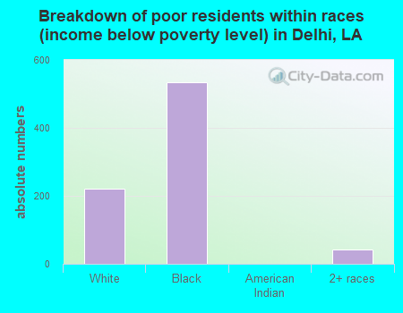 Breakdown of poor residents within races (income below poverty level) in Delhi, LA