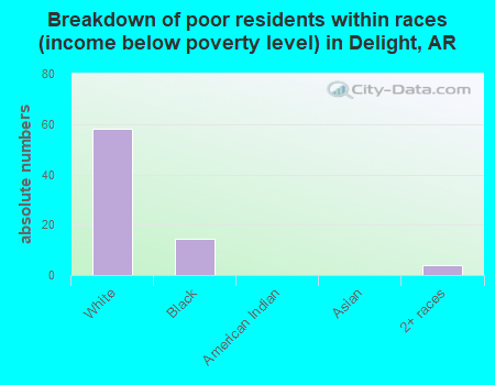 Breakdown of poor residents within races (income below poverty level) in Delight, AR