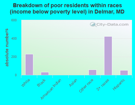 Breakdown of poor residents within races (income below poverty level) in Delmar, MD