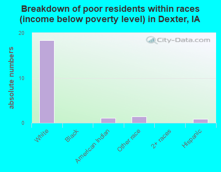 Breakdown of poor residents within races (income below poverty level) in Dexter, IA