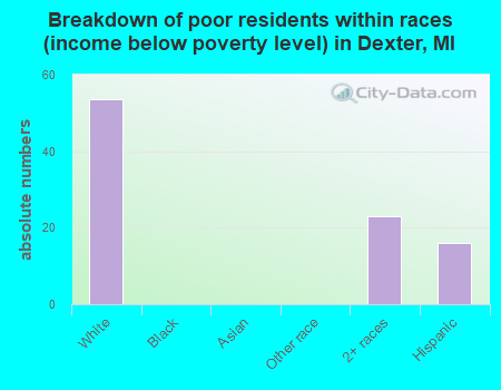 Breakdown of poor residents within races (income below poverty level) in Dexter, MI