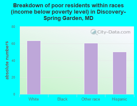 Breakdown of poor residents within races (income below poverty level) in Discovery-Spring Garden, MD