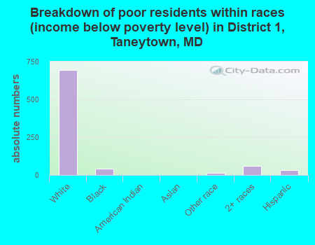 Breakdown of poor residents within races (income below poverty level) in District 1, Taneytown, MD