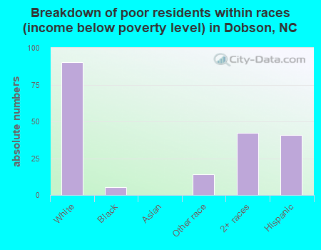 Breakdown of poor residents within races (income below poverty level) in Dobson, NC