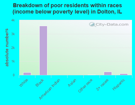 Breakdown of poor residents within races (income below poverty level) in Dolton, IL