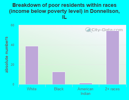 Breakdown of poor residents within races (income below poverty level) in Donnellson, IL