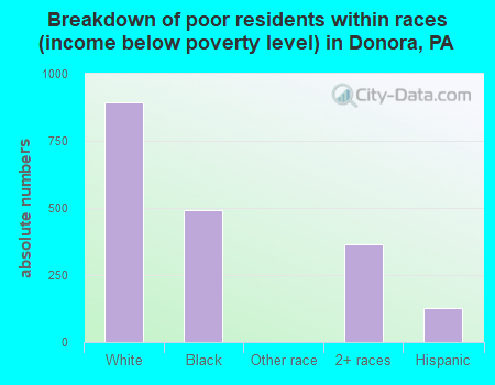 Breakdown of poor residents within races (income below poverty level) in Donora, PA