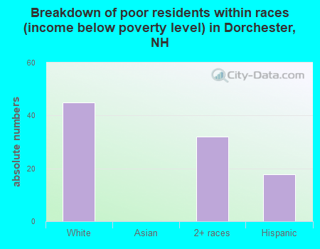Breakdown of poor residents within races (income below poverty level) in Dorchester, NH
