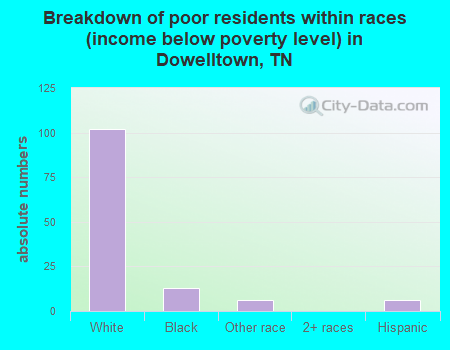Breakdown of poor residents within races (income below poverty level) in Dowelltown, TN