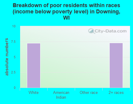 Breakdown of poor residents within races (income below poverty level) in Downing, WI