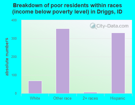 Breakdown of poor residents within races (income below poverty level) in Driggs, ID