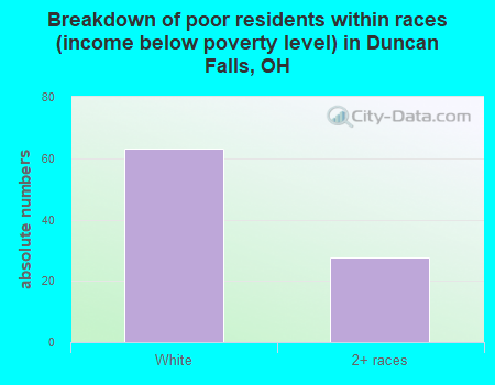 Breakdown of poor residents within races (income below poverty level) in Duncan Falls, OH