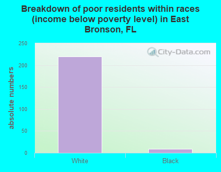 Breakdown of poor residents within races (income below poverty level) in East Bronson, FL