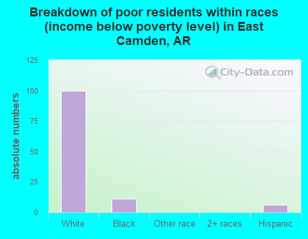 Breakdown of poor residents within races (income below poverty level) in East Camden, AR