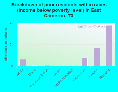Breakdown of poor residents within races (income below poverty level) in East Cameron, TX