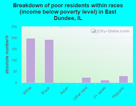 Breakdown of poor residents within races (income below poverty level) in East Dundee, IL