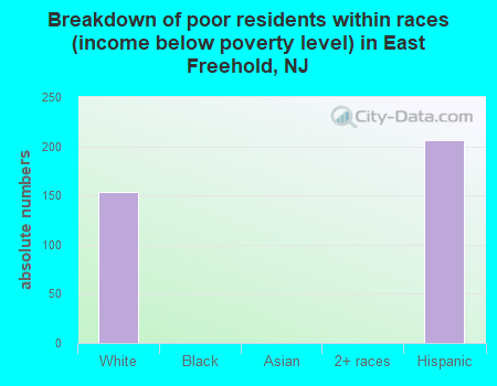 Breakdown of poor residents within races (income below poverty level) in East Freehold, NJ