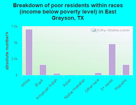 Breakdown of poor residents within races (income below poverty level) in East Grayson, TX
