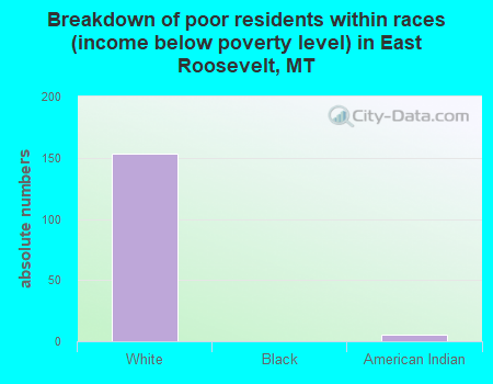 Breakdown of poor residents within races (income below poverty level) in East Roosevelt, MT