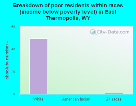 Breakdown of poor residents within races (income below poverty level) in East Thermopolis, WY