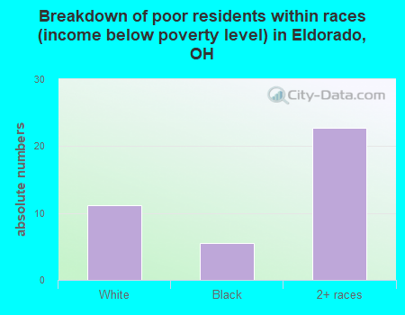 Breakdown of poor residents within races (income below poverty level) in Eldorado, OH