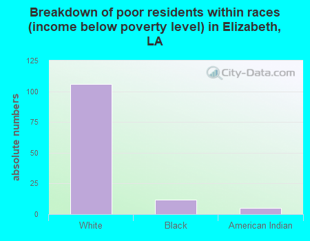 Breakdown of poor residents within races (income below poverty level) in Elizabeth, LA