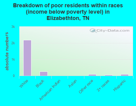Breakdown of poor residents within races (income below poverty level) in Elizabethton, TN