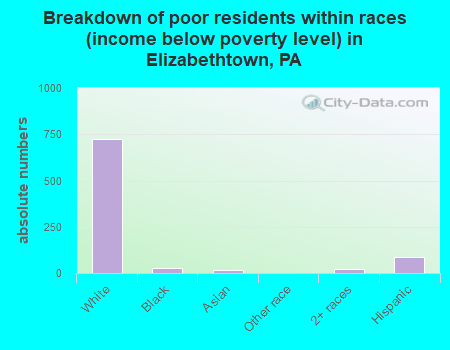 Breakdown of poor residents within races (income below poverty level) in Elizabethtown, PA