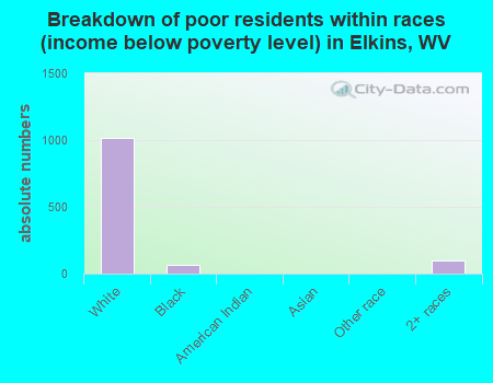 Breakdown of poor residents within races (income below poverty level) in Elkins, WV